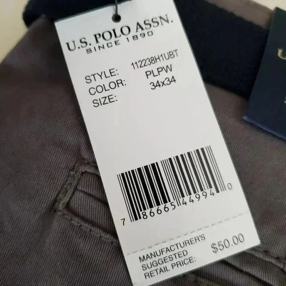 US Polo Assn Slim Straight Active Stretch Men's Chino Pants W34 x L34 Brown - Picture 7 of 7